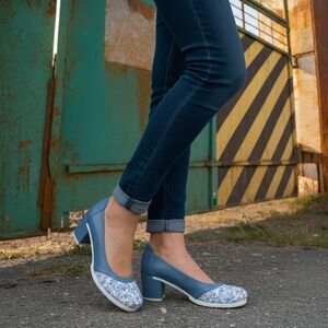 Brako Comfort Meets Fashion Genuine Leather Blue Patterned Women's Heels 38
